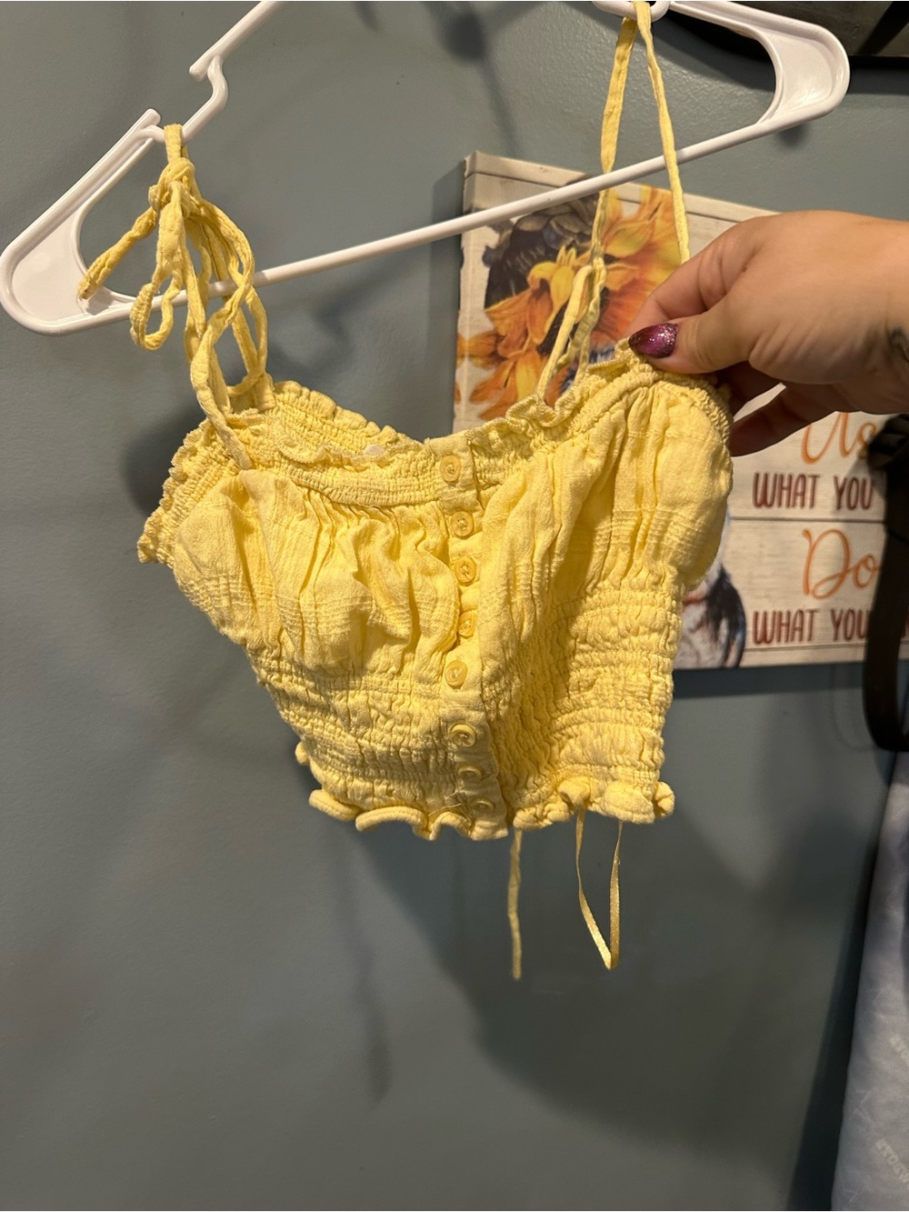 Aeropostale Yellow Smocked Button-Front Crop Top